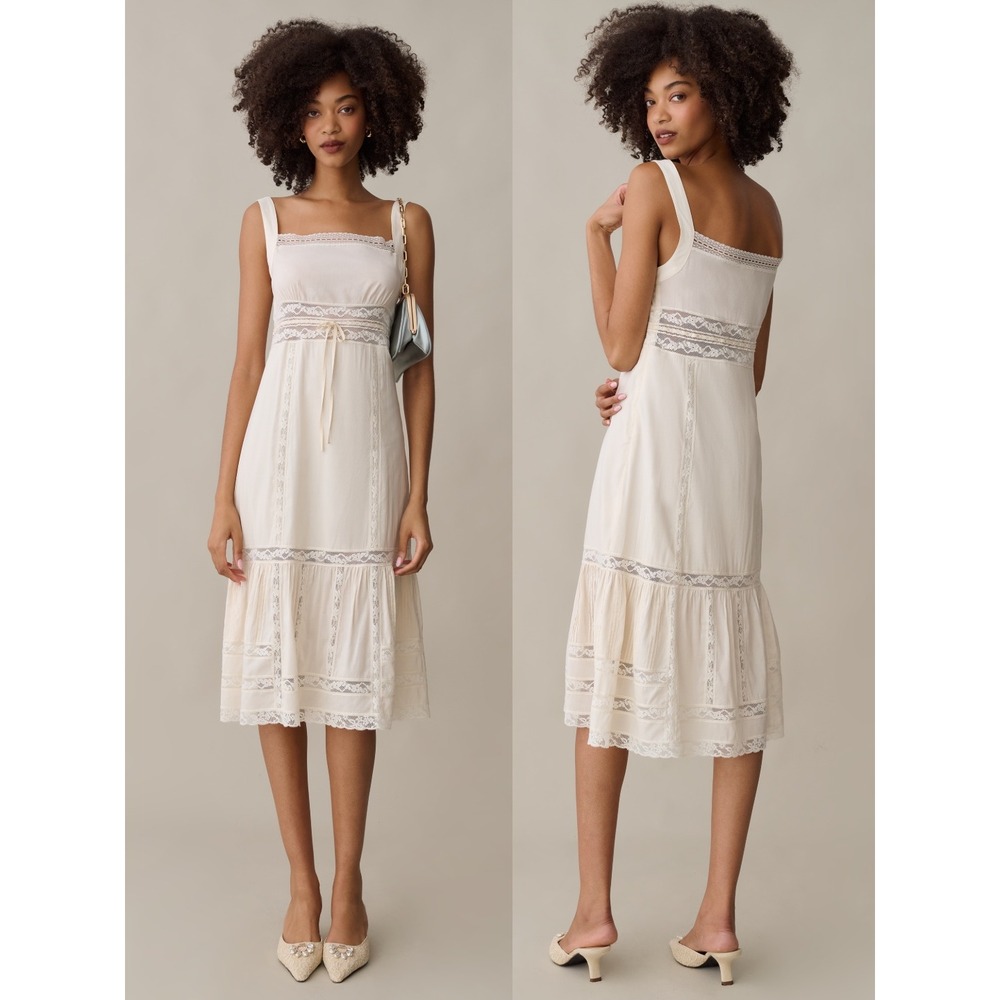 NWT Sorella Iyette Lace Trim Midi Dress in Cream - Size 10